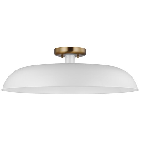 Nuvo Colony 1-Light Large Flush Mount - Matte White with Burnished Brass 60/7496